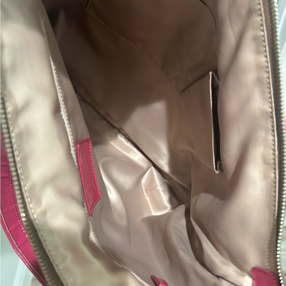 Coach Poppy Brown and Fuchsia Canvas Tote - Picture 11 of 13